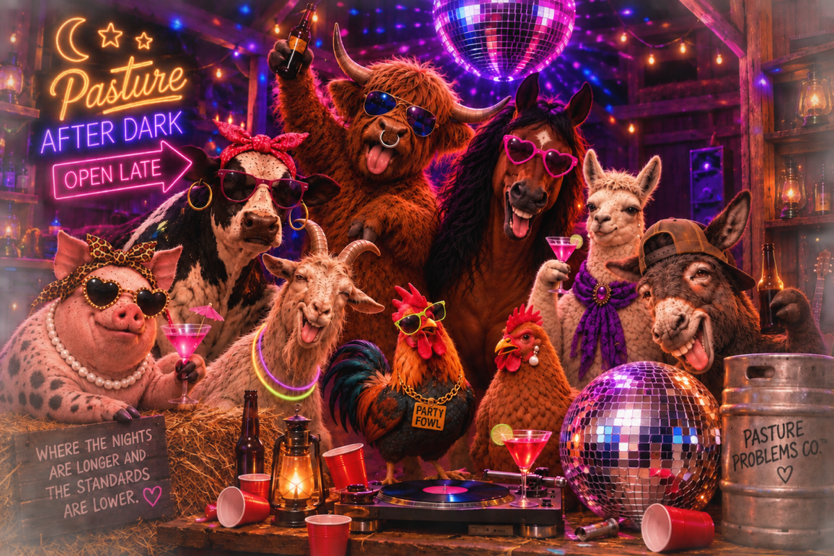 Pasture After Dark unhinged barn party featuring Gloria and the herd